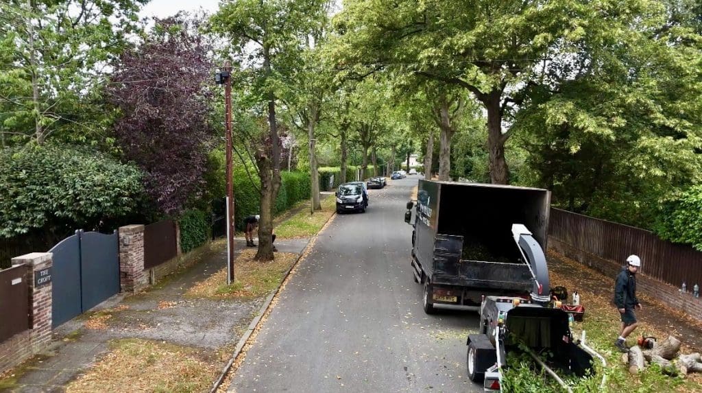 Nick Bailey Tree Surgeons working on a residential street in Northwich